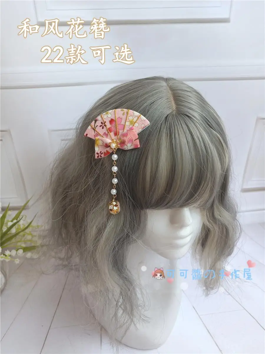 

Japanese Wind Hair Fan Bow Kimono Bathrobe Headdress Edge Clamp Hairclip Lolita Antique Cherry Blossoms Hairpin Did