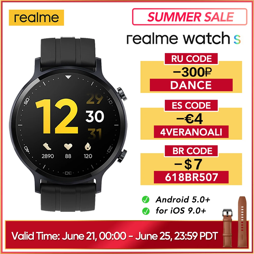 Realme часы S глобальная Версия смарт часов Водонепроницаемый 15 день Батарея для