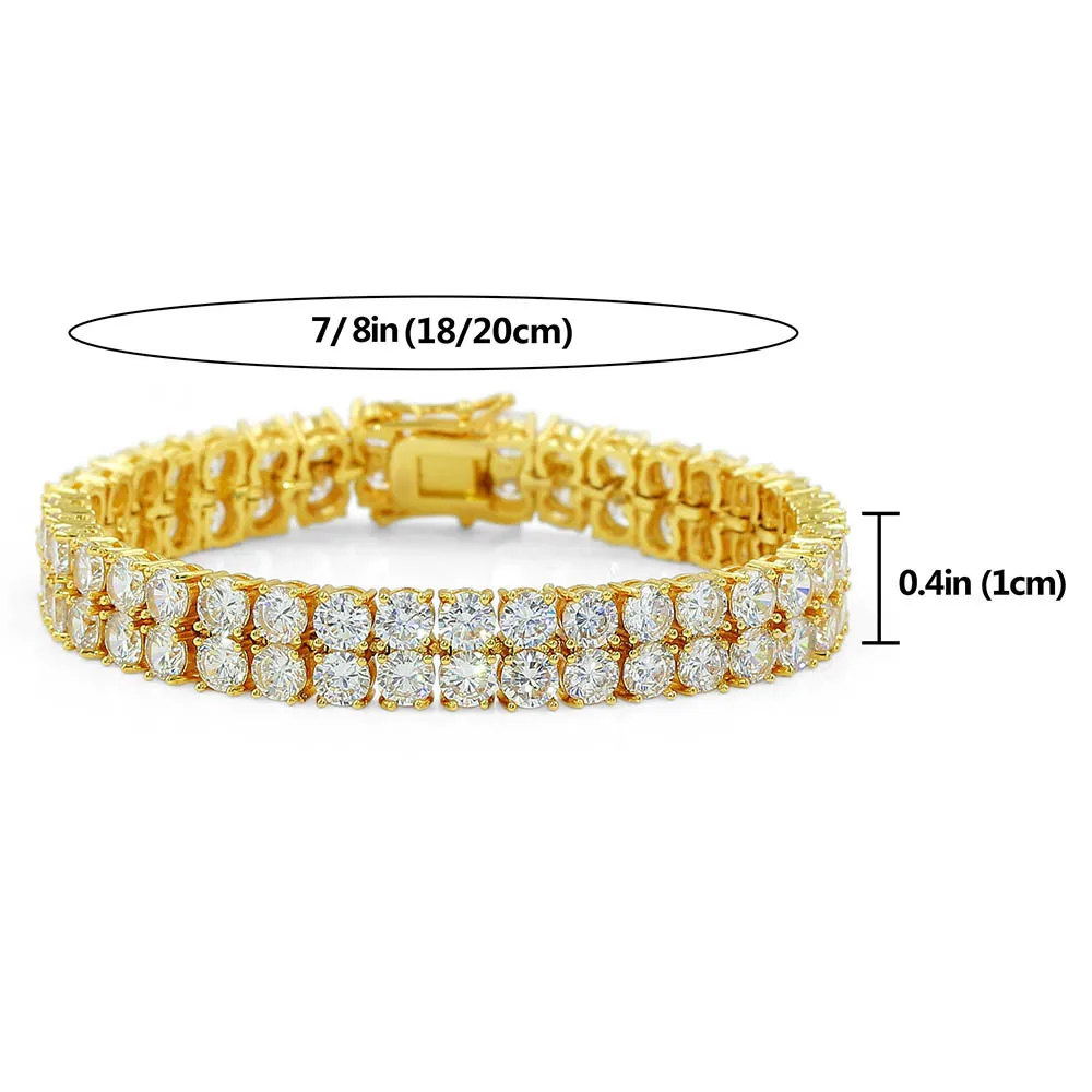 

1 Cubic Zircon Tennis Chain Bracelet Rose Gold Bijoux Color Bling Iced Out 2 Rows AAA CZ Bracelets Men's Hip Hop Jewelry 7" 8"