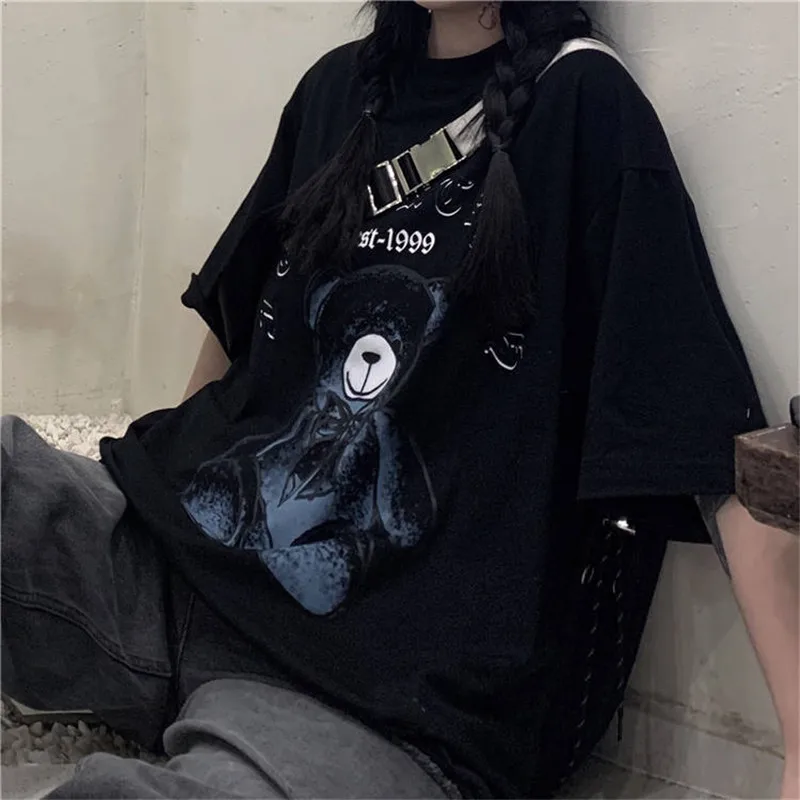 Harajuku Cute Cartoon T-Shirt Women Hip Hop Punk Bear Tshirt Streetwear Half Sleeve Cool Black Tees Casual Loose T Shirts Girl
Harajuku Cute Cartoon T-Shirt Women Hip Hop Punk Bear Tshirt Streetwear Half Sleeve Cool Black Tees Casual Loose T Shirts Girl