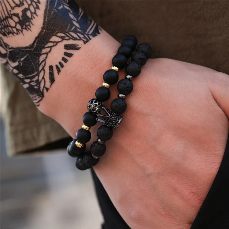 2Pc/set Couples Men Bracelets 8mm Beads Black Matte Lava Stone Queen King Crown CZ Lovers Bracelet Sets Jewelry
2Pc/set Couples Men Bracelets 8mm Beads Black Matte Lava Stone Queen King Crown CZ Lovers Bracelet Sets Jewelry