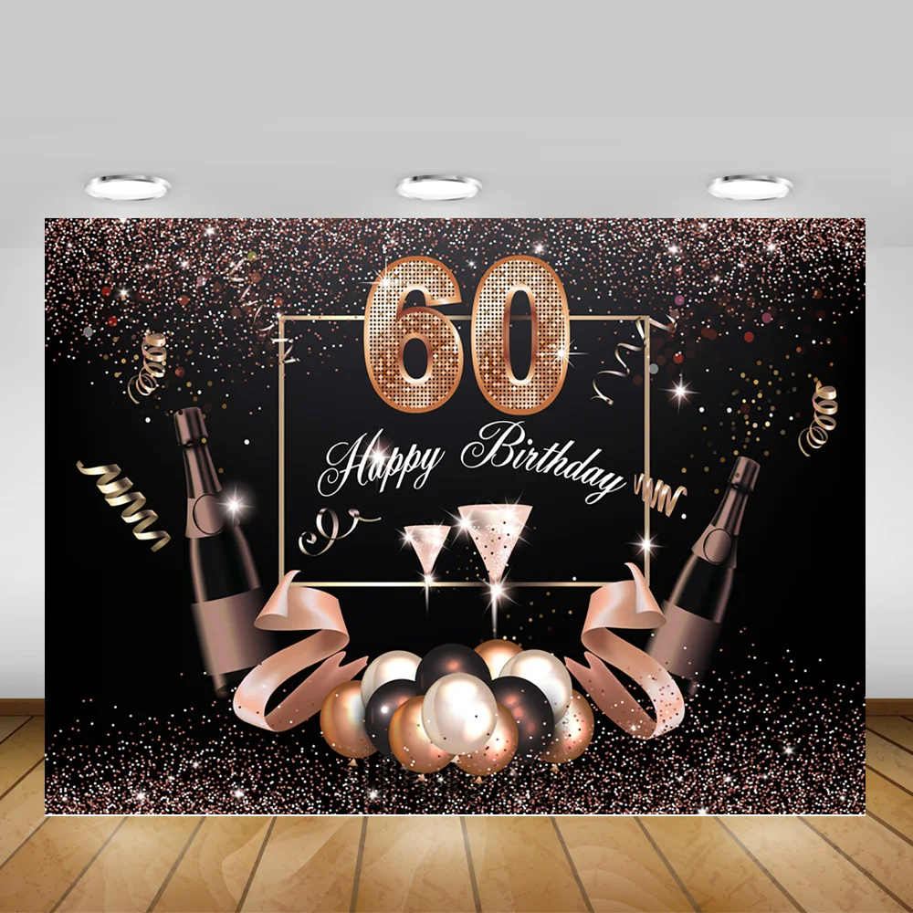 

Фон для фотосъемки с 60-летним днем рождения розовые и золотые воздушные шары фон для фотосъемки с блестками для фотосъемки с конфетти Декор...