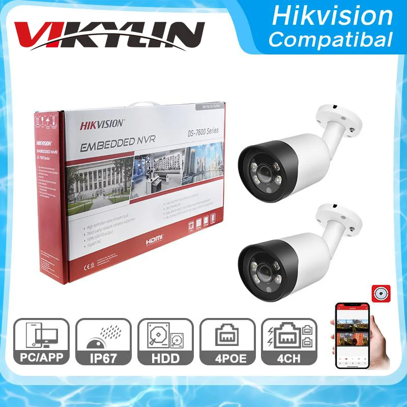 

Совместимые комплекты Hikvision, 2 шт., 8 Мп IP цилиндрическая камера, оригинальная система видеонаблюдения DS-7604NI-K1/4P Smart Home 4K