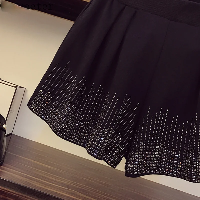 New Summer Tacksuits Women Sinny Hot Drilling Sequined Short Sleeve Tshirt and Shorts Suits Female Casual Two Piece Outfits
New Summer Tacksuits Women Sinny Hot Drilling Sequined Short Sleeve Tshirt and Shorts Suits Female Casual Two Piece Outfits