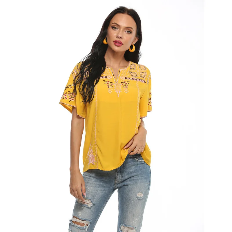 Cotton Women's Shirts 2020 Summer European and American V-neck Pullover Embroidered Floral Casual Shirt Office Lady Women's Tops
Cotton Women's Shirts 2020 Summer European and American V-neck Pullover Embroidered Floral Casual Shirt Office Lady Women's Tops