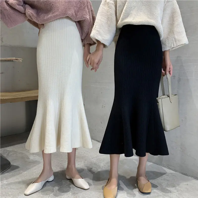 

Женская плиссированная юбка-годе, трикотажная облегающая юбка средней длины с высокой эластичной талией, модель C84 на осень и зиму, 2022