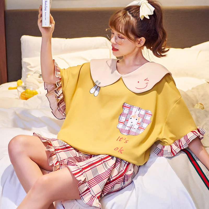 Size M-3XL Women's Pajama Set Summer Cotton Nightwear Female Cartoon Short Sleeve Sleepwear Set and Homewear Pajamas
Size M-3XL Women's Pajama Set Summer Cotton Nightwear Female Cartoon Short Sleeve Sleepwear Set and Homewear Pajamas