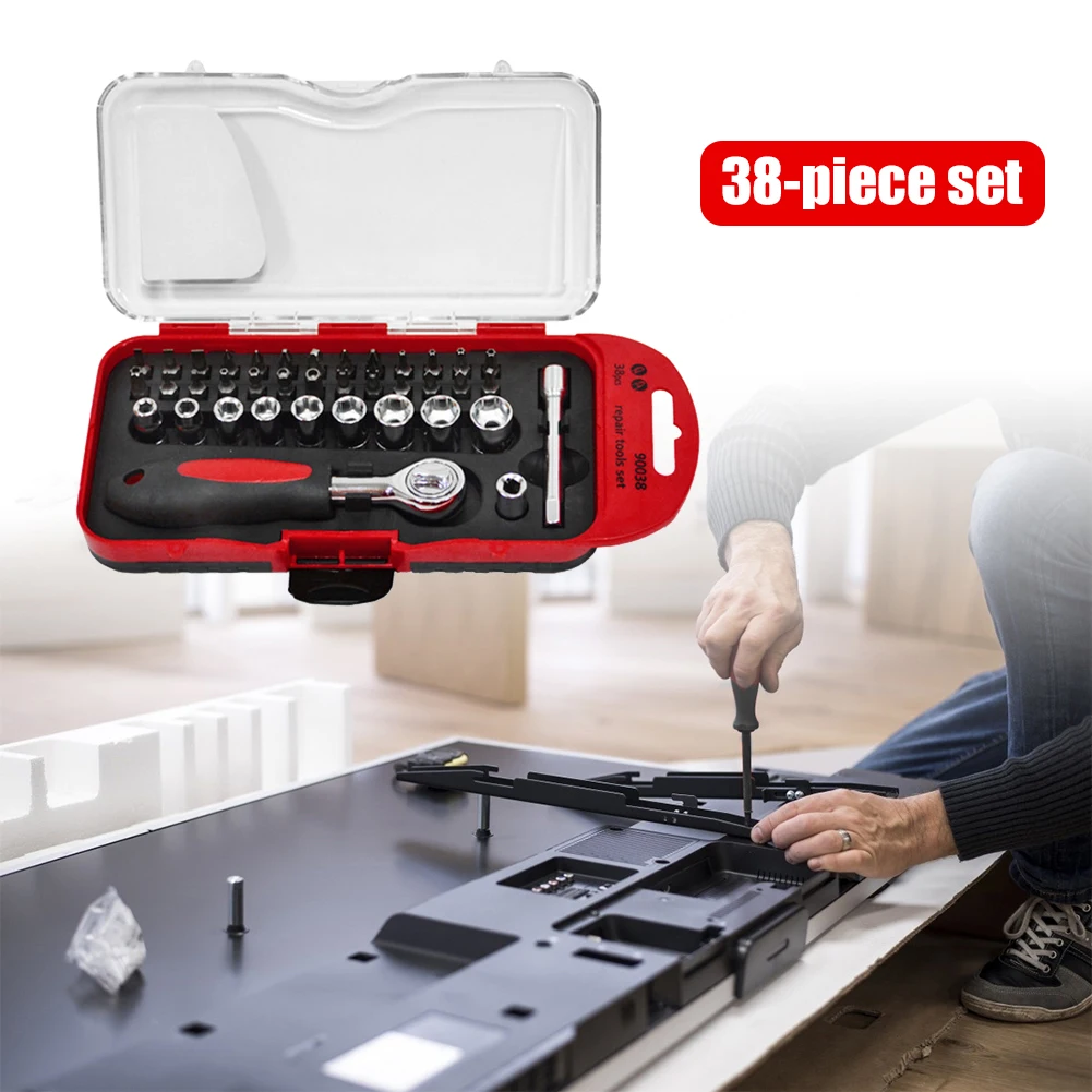 38pcs Mini Ratchet Wrench Set Universal Socket Wrench Spanner Screw Bits Set Tools Kit Bike Maintenance Repair Hand Tool
38pcs Mini Ratchet Wrench Set Universal Socket Wrench Spanner Screw Bits Set Tools Kit Bike Maintenance Repair Hand Tool