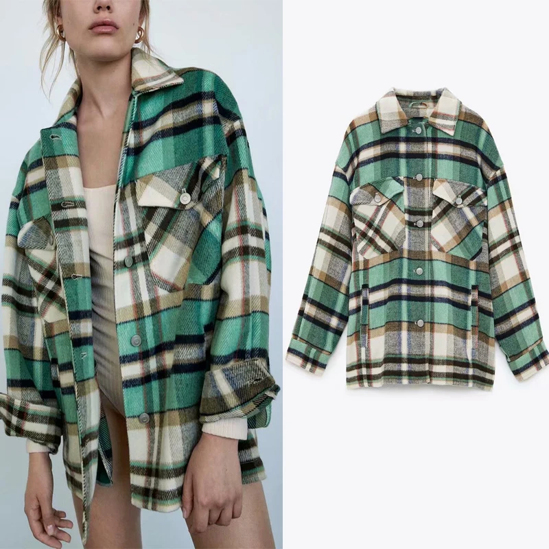 Za Print Woolen Cloth Long Shirt Plaid Stripes Lapel Chest Pocket Single-breasted Design Everyday Leisure Shrit Women's Clothing
Za Print Woolen Cloth Long Shirt Plaid Stripes Lapel Chest Pocket Single-breasted Design Everyday Leisure Shrit Women's Clothing