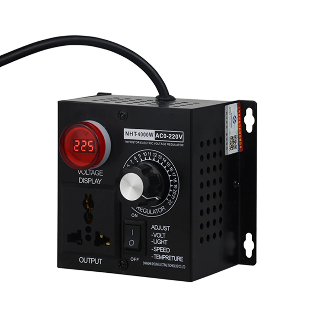 AC 0V-220V 4000W High Power Electronics Voltage Regulator Speed Temperature Light Voltage Adjuatable Dimmer Voltage Controller
AC 0V-220V 4000W High Power Electronics Voltage Regulator Speed Temperature Light Voltage Adjuatable Dimmer Voltage Controller