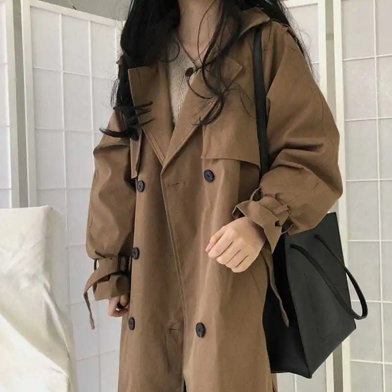 Women's Windbreaker Chic Vintage Brown Trench Coat Casual Women's Long Lapel Double Breasted Sashes Loose Ladies Trench Coats
Women's Windbreaker Chic Vintage Brown Trench Coat Casual Women's Long Lapel Double Breasted Sashes Loose Ladies Trench Coats