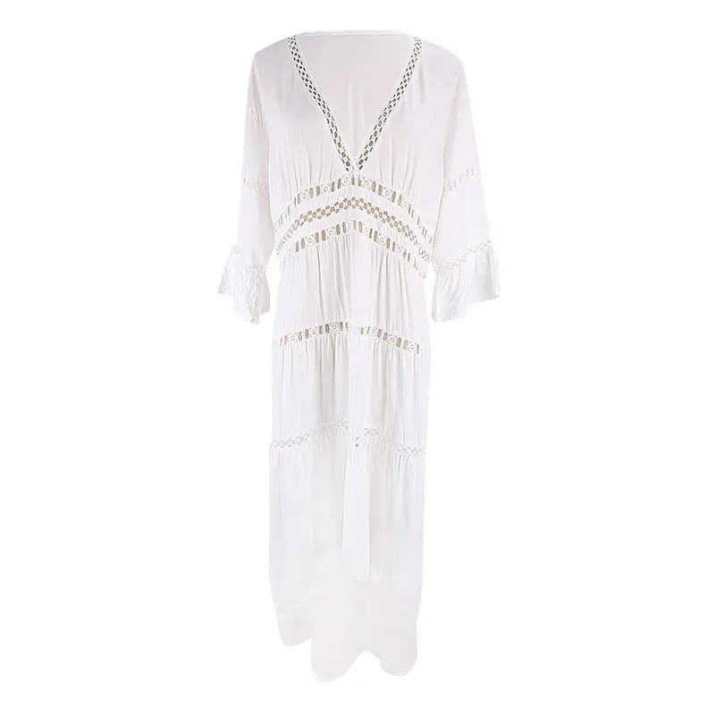 Women's Summer V Neck Elegant Hollow Dress White Holiday Beach Sunscreen Swimsuit Cover Up Trumpet Sleeves Dress Vestidos
Women's Summer V Neck Elegant Hollow Dress White Holiday Beach Sunscreen Swimsuit Cover Up Trumpet Sleeves Dress Vestidos