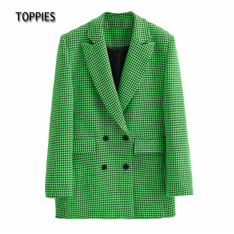 Toppies 2021 Green Plaid Long Blazer Leisure Double Breasted Woolen Suit Jacket Notched Collar Female Vintage Houndstooth Coat
Toppies 2021 Green Plaid Long Blazer Leisure Double Breasted Woolen Suit Jacket Notched Collar Female Vintage Houndstooth Coat