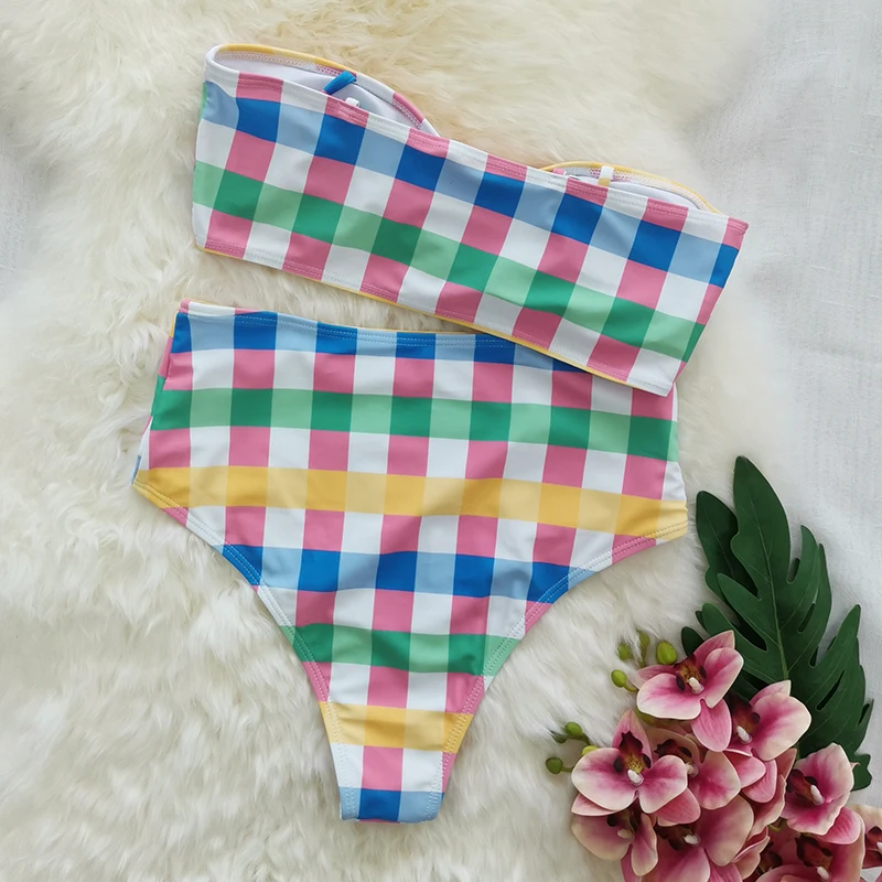 Candy Color Bandeau Swimwear High Waisted Bikini Set Women Plaid Swimsuit Bathing Suit For Girl Swim Suit 2021
Candy Color Bandeau Swimwear High Waisted Bikini Set Women Plaid Swimsuit Bathing Suit For Girl Swim Suit 2021