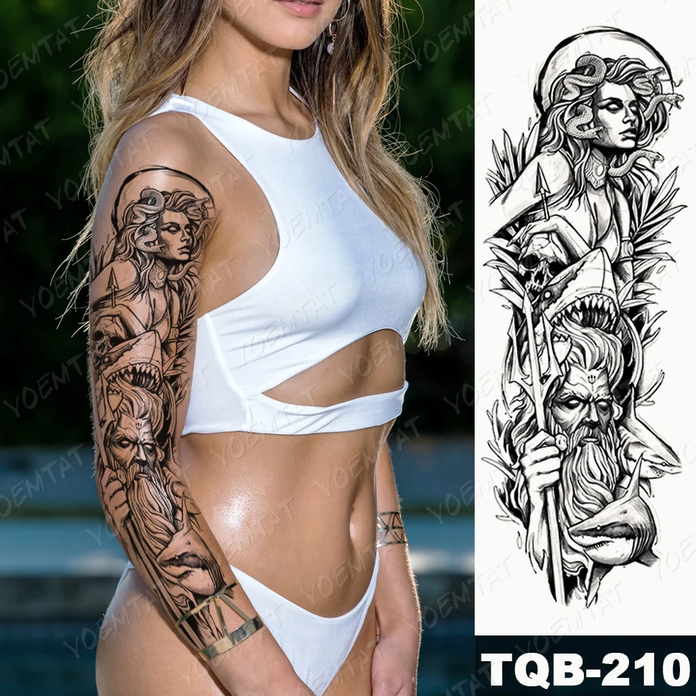 Queen Medusa Zeus Skull Poseidon Large Sexy Men Women Glitter Tatu Transfer Tattoo Semi Permanent Tattoo Sleeve Gomette Tato
Queen Medusa Zeus Skull Poseidon Large Sexy Men Women Glitter Tatu Transfer Tattoo Semi Permanent Tattoo Sleeve Gomette Tato
