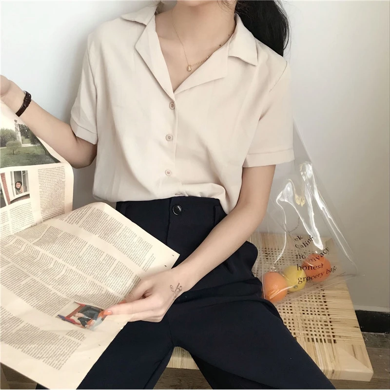 Houthion Summer Long-sleeved Women's Blouses The New Fashion Casual Shirt Lapel Japan Loose Sexy Blouse Top 
Houthion Summer Long-sleeved Women's Blouses The New Fashion Casual Shirt Lapel Japan Loose Sexy Blouse Top