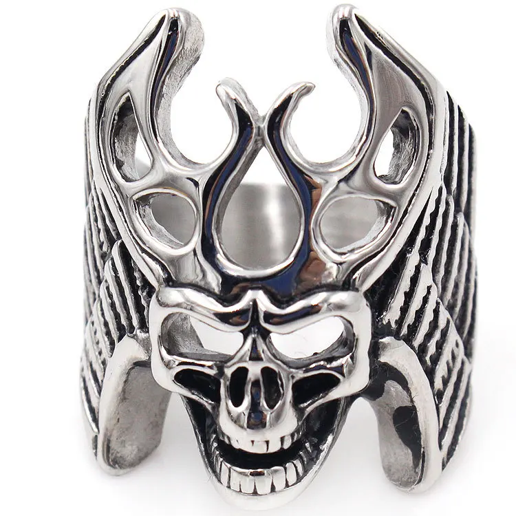 

Sinogaa Vintage Punk Motro Biker 316L Stainless Steel Male Rings Men's Gothic Domineering Ring Wings Skeleton Skull Ghost Rings