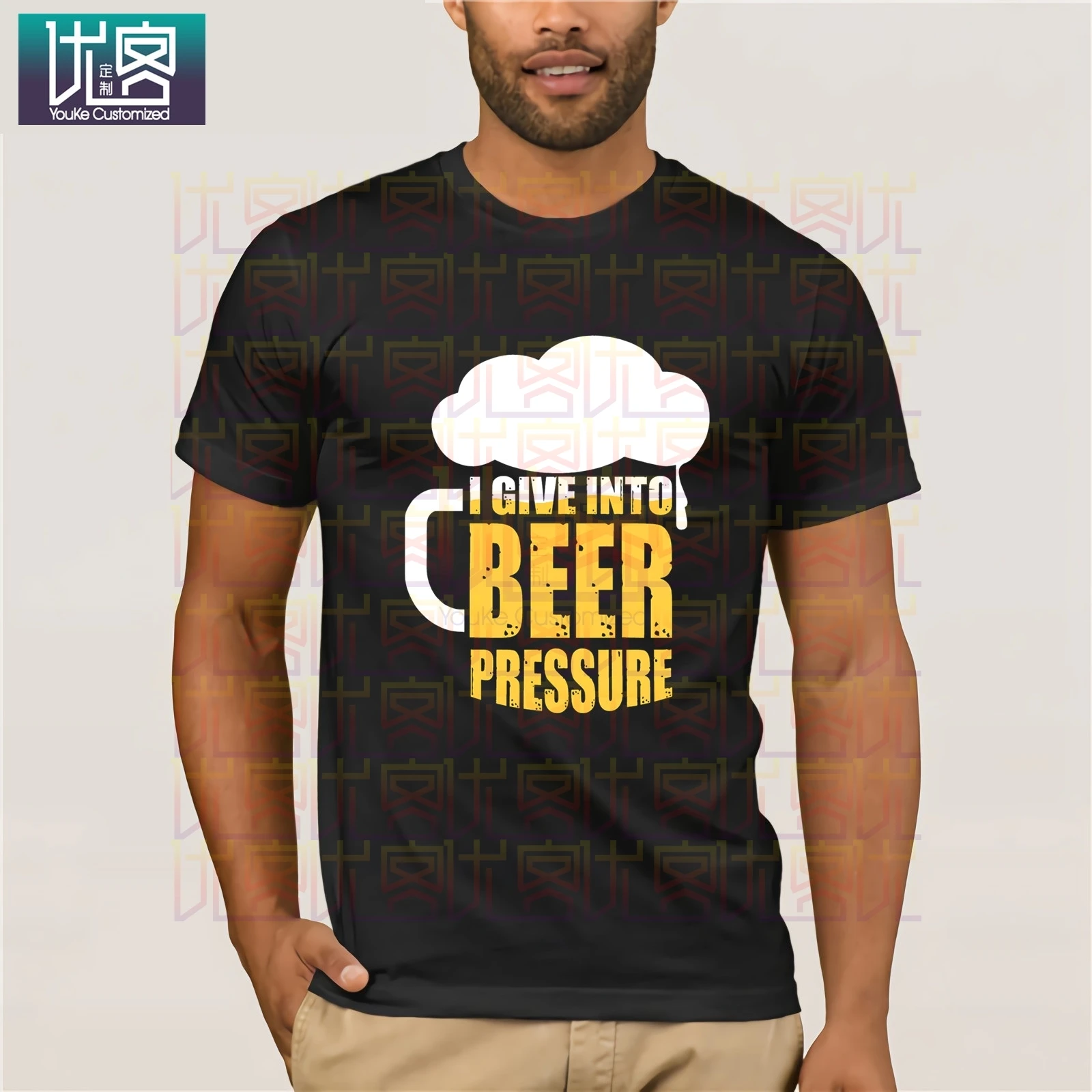 Фото Футболка с надписью I give into Beer pressure популярная футболка круглым вырезом 100% хлопок