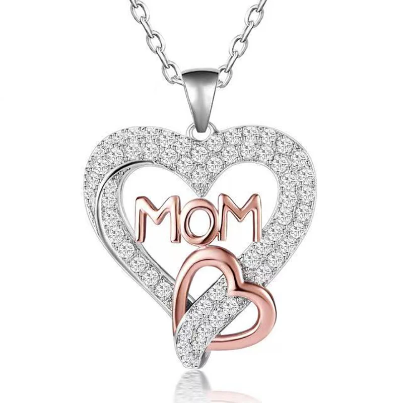 Jewelry S925 Pure Silver Ornaments Heart-Shaped Mom Double Heart Full Drill Color Necklace Of Mother's Day Gift
Jewelry S925 Pure Silver Ornaments Heart-Shaped Mom Double Heart Full Drill Color Necklace Of Mother's Day Gift