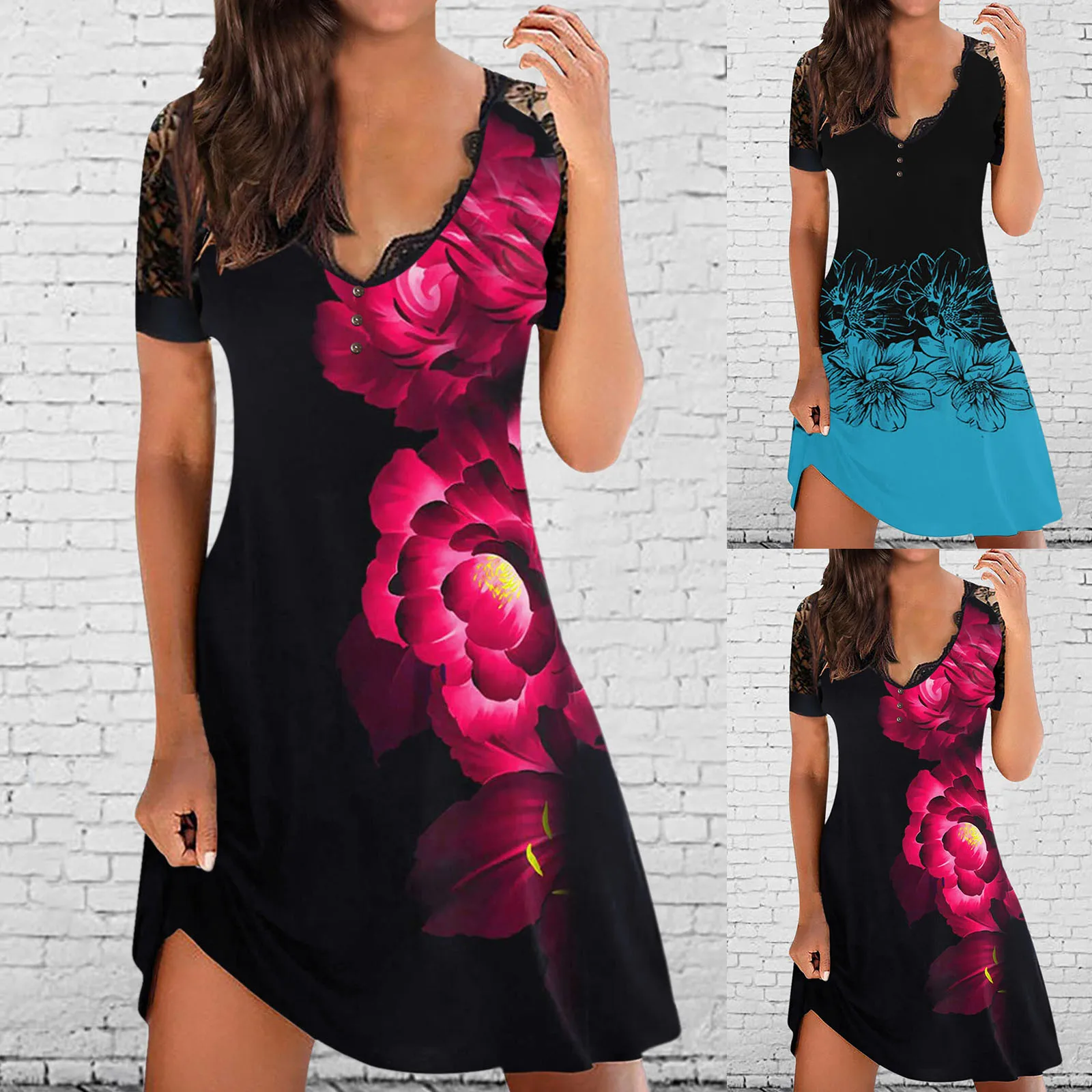 Women's Sexy V-neck Lace Stitching Short-sleeved Dress Plus Size Summer Women Casual Dresses Vestidos Drop Shipping 24 Hours
Women's Sexy V-neck Lace Stitching Short-sleeved Dress Plus Size Summer Women Casual Dresses Vestidos Drop Shipping 24 Hours