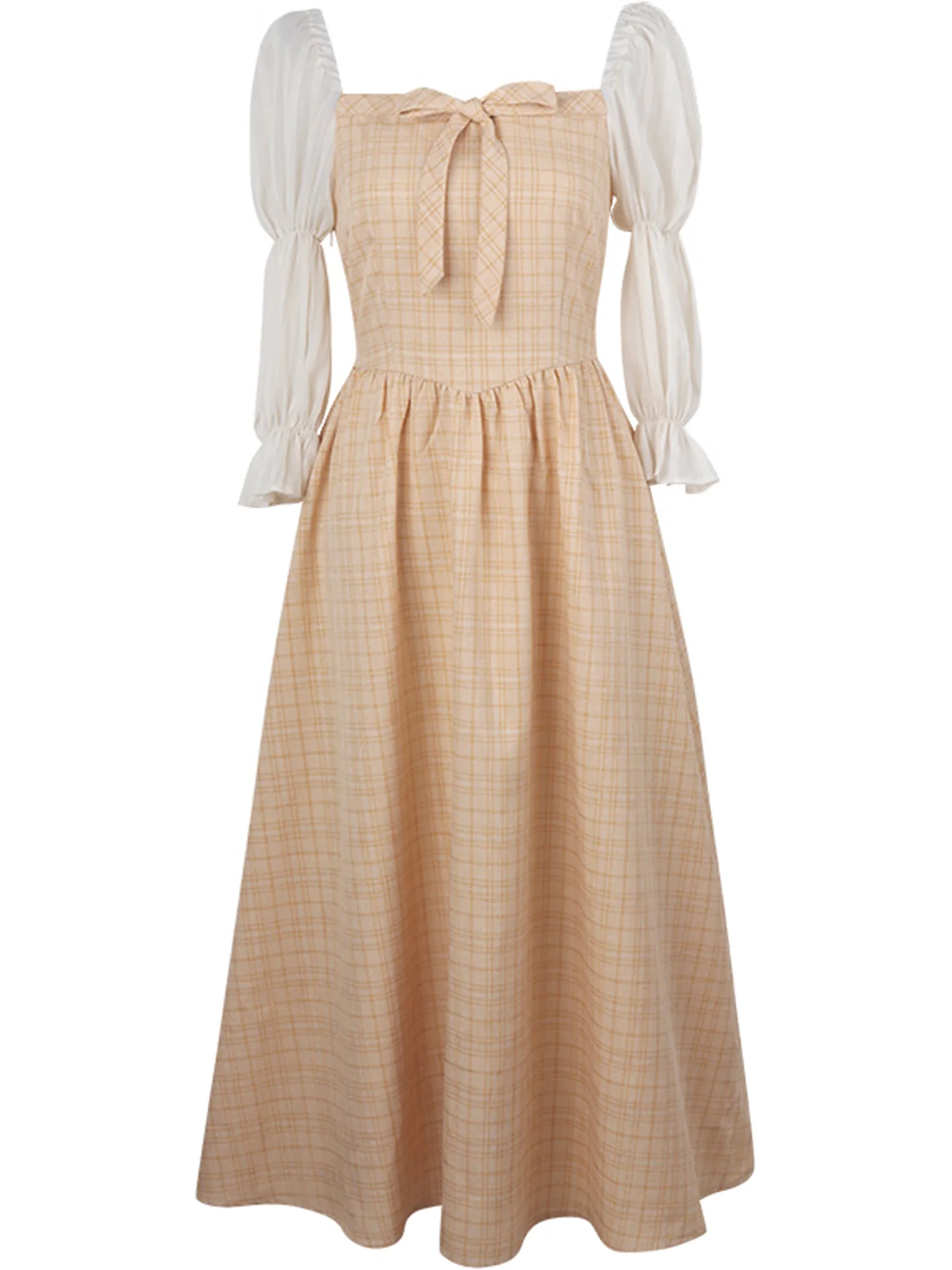 M queen Plaid bubble sleeve dress light yellow long skirt square neck high waist princess skirt summer 8022
M queen Plaid bubble sleeve dress light yellow long skirt square neck high waist princess skirt summer 8022