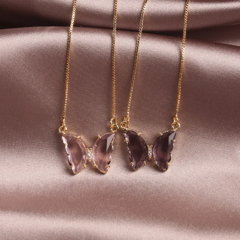 2020 Korean new dedesign fashion jewelry exquisite copper inlaid zircon glass butterfly purple pink earrings for women | Украшения и