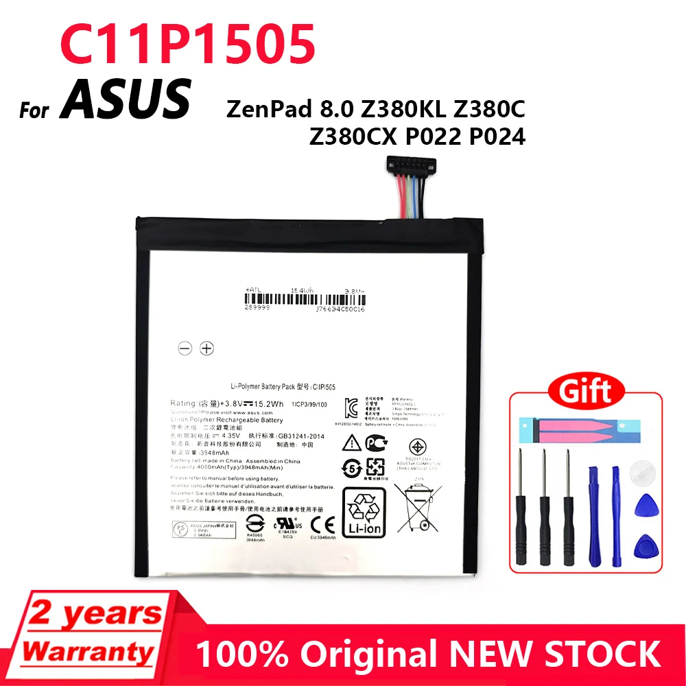 100% Original C11P1505 Tablet PC Battery For Asus ZenPad 8.0 Z380KL Z380C Z380CX P022 P024 Batteria 4000mAh Batteries+Free Tools
100% Original C11P1505 Tablet PC Battery For Asus ZenPad 8.0 Z380KL Z380C Z380CX P022 P024 Batteria 4000mAh Batteries+Free Tools