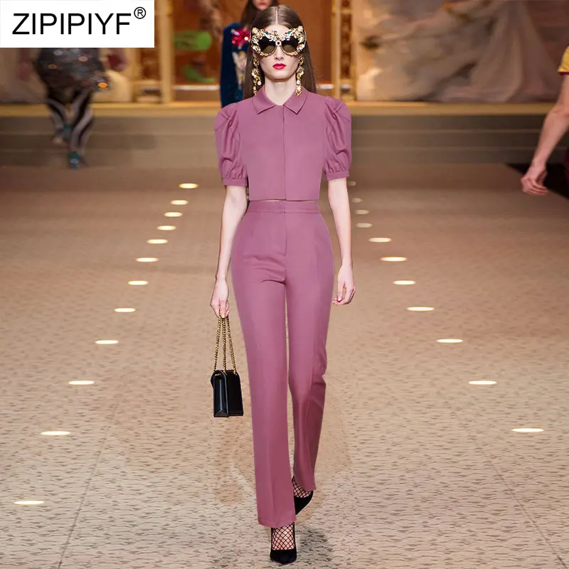 2021 Summer Runway Fashion Turn Down Neck Short Puff Sleeve Cropped Top High Waist Solid Color Long Pant Office Lady Suits Z361
2021 Summer Runway Fashion Turn Down Neck Short Puff Sleeve Cropped Top High Waist Solid Color Long Pant Office Lady Suits Z361