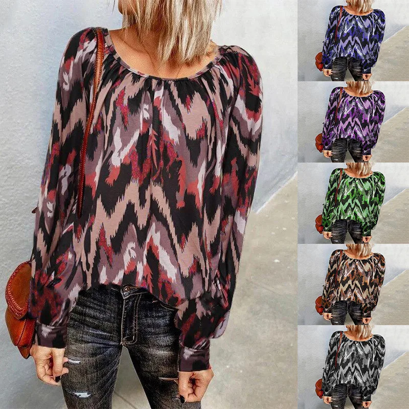 Autumn Women Blouses Long Sleeve Print Round Neck Pleated Shirts Loose Fashion Female Clothing New Casual Shirt Top Women 2021 
Autumn Women Blouses Long Sleeve Print Round Neck Pleated Shirts Loose Fashion Female Clothing New Casual Shirt Top Women 2021