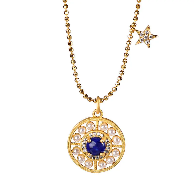 S925 sterling silver Gold plating Natural Lapis lazuli Pearl Chain set Personality Round beads chain Ladies' pendant Pendant
S925 sterling silver Gold plating Natural Lapis lazuli Pearl Chain set Personality Round beads chain Ladies' pendant Pendant
