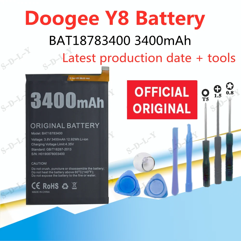 

Battery For Doogee Y8 Replacement Batteries Rechargeable Doogee Y8 Li-polymer Bateria BAT18783400 3400mAh Tested+Repair Tools