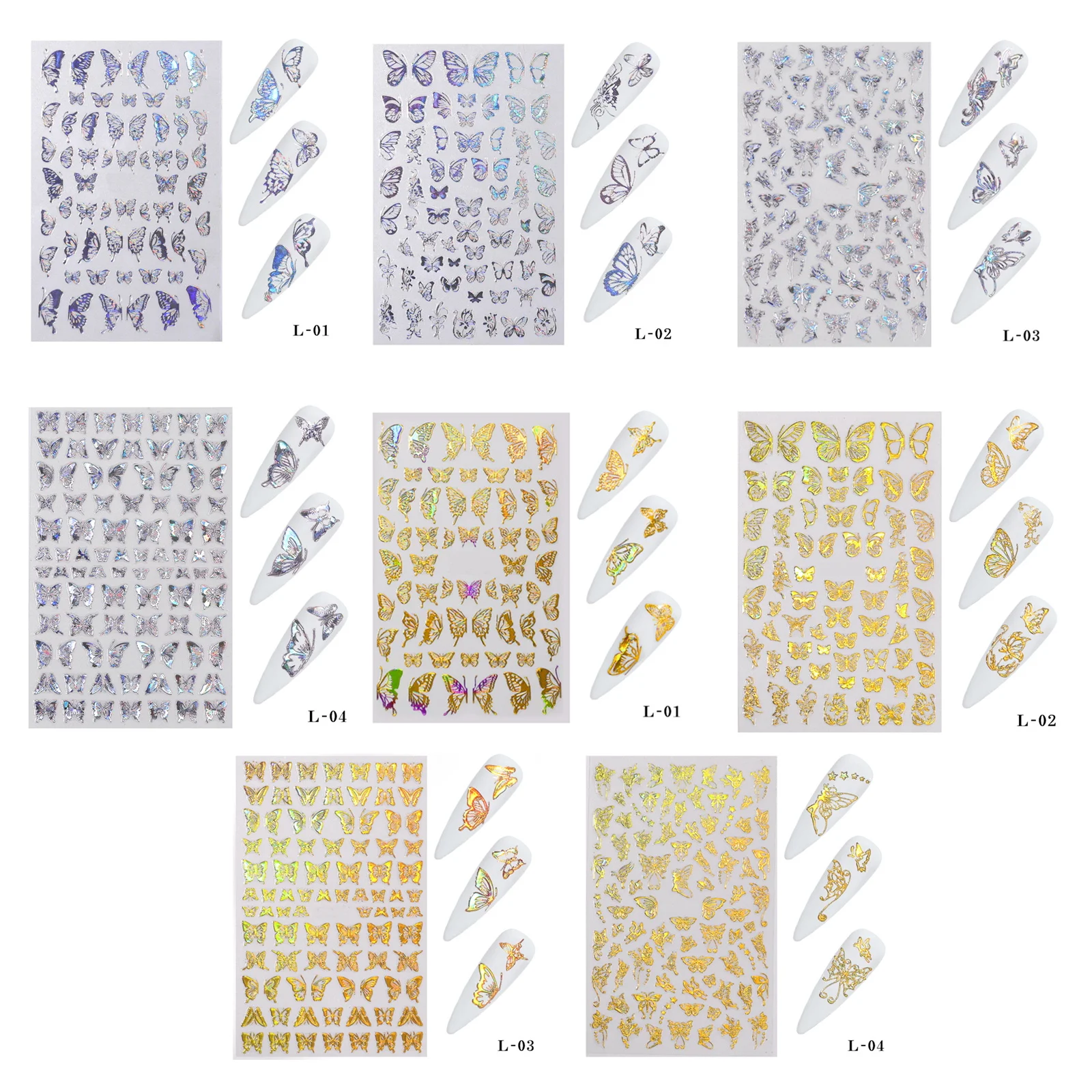 8pcs Nail Art Stickers Butterfly Spring Summer Metal Sticker Decals Holographic Manicure Decorations Nail Accessories Tool
8pcs Nail Art Stickers Butterfly Spring Summer Metal Sticker Decals Holographic Manicure Decorations Nail Accessories Tool