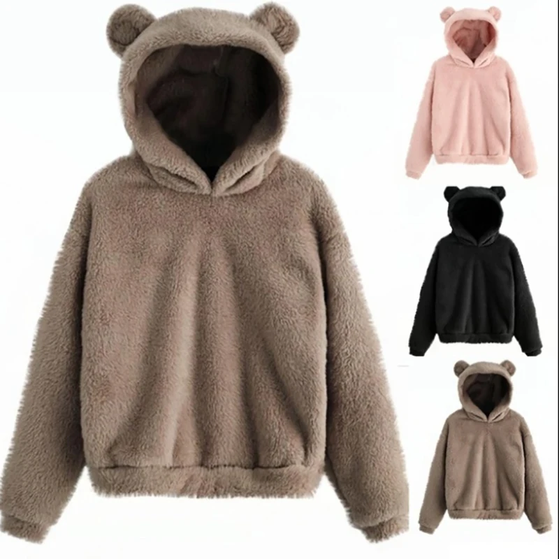 

Lovely Fluffy Rabbit Ears Girl Hooded Warm Sweater Sleepwear Female Casual Cute Homewear Autumn Winter Plus Size Female Hoodies