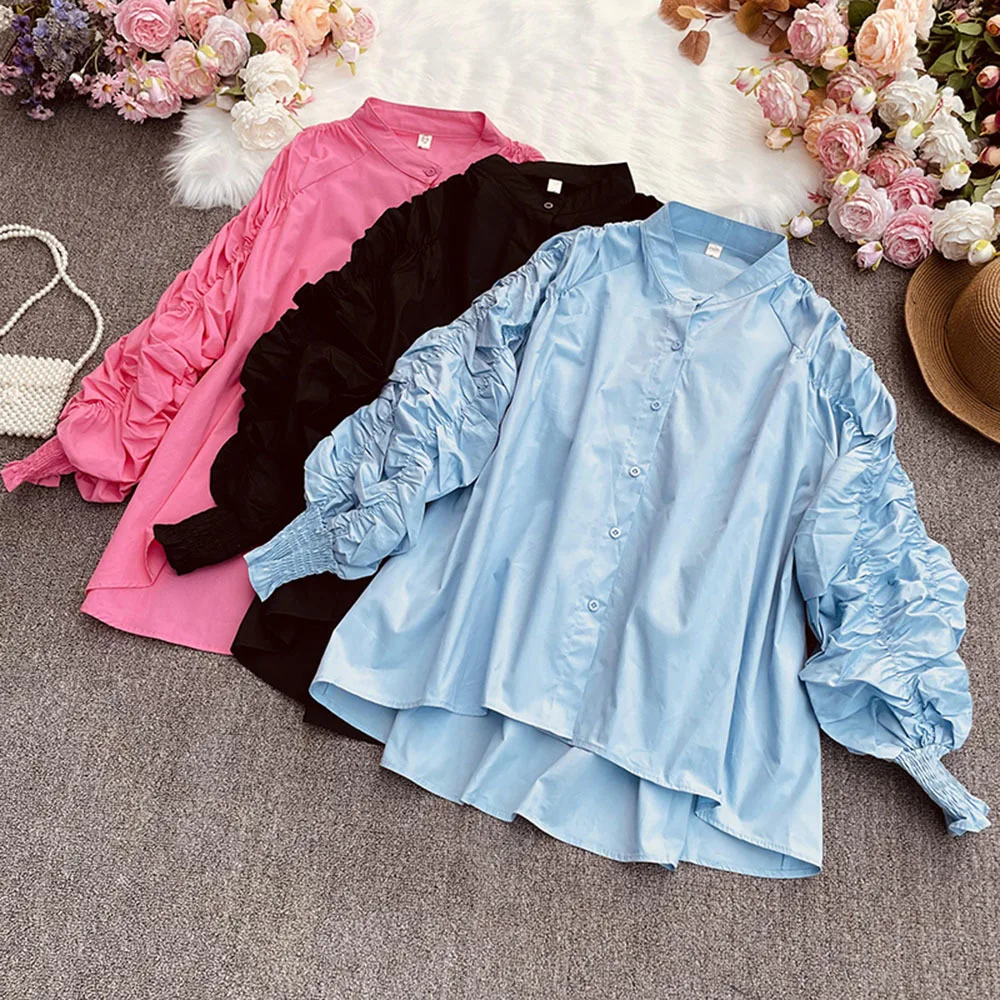 2021 New Spring Autumn Matching Pleated Loose Fashion All-match puff sleeve Shirt loose casual ruched Long Sleeve Shirt Top
2021 New Spring Autumn Matching Pleated Loose Fashion All-match puff sleeve Shirt loose casual ruched Long Sleeve Shirt Top