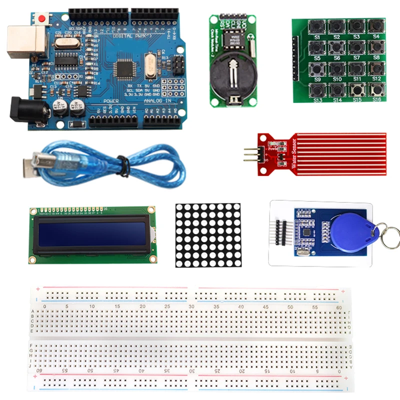 Стартовый полный комплект для проекта Arduino Uno R3 с фоторезистором LDR 5516, зуммером, датчиком температуры, модулем ULN2003, RFID
Стартовый полный комплект для проекта Arduino Uno R3 с фоторезистором LDR 5516, зуммером, датчиком температуры, модулем ULN2003, RFID