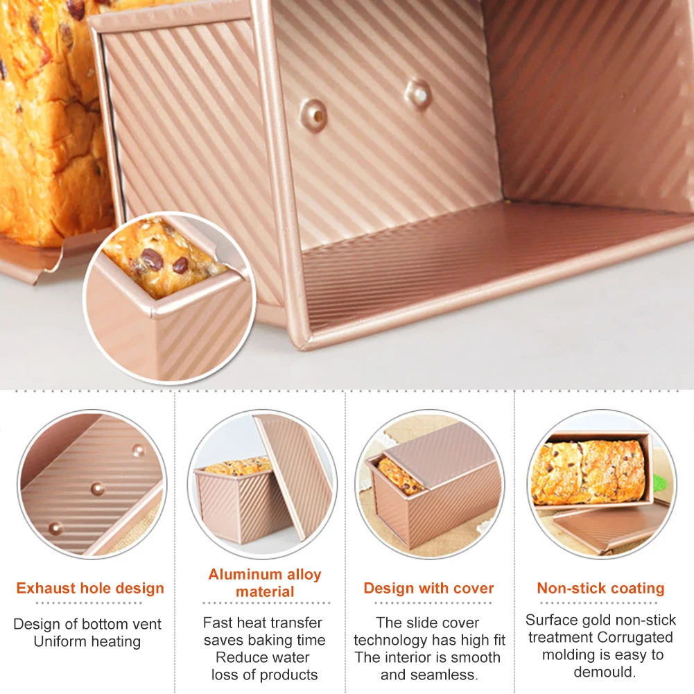 Aluminum Alloy Toast Box Pullman Loaf Pan With Lid Non-Stick Bakeware Bread Toast Mold Aluminum Alloy Corrugated Baking Tool
Aluminum Alloy Toast Box Pullman Loaf Pan With Lid Non-Stick Bakeware Bread Toast Mold Aluminum Alloy Corrugated Baking Tool