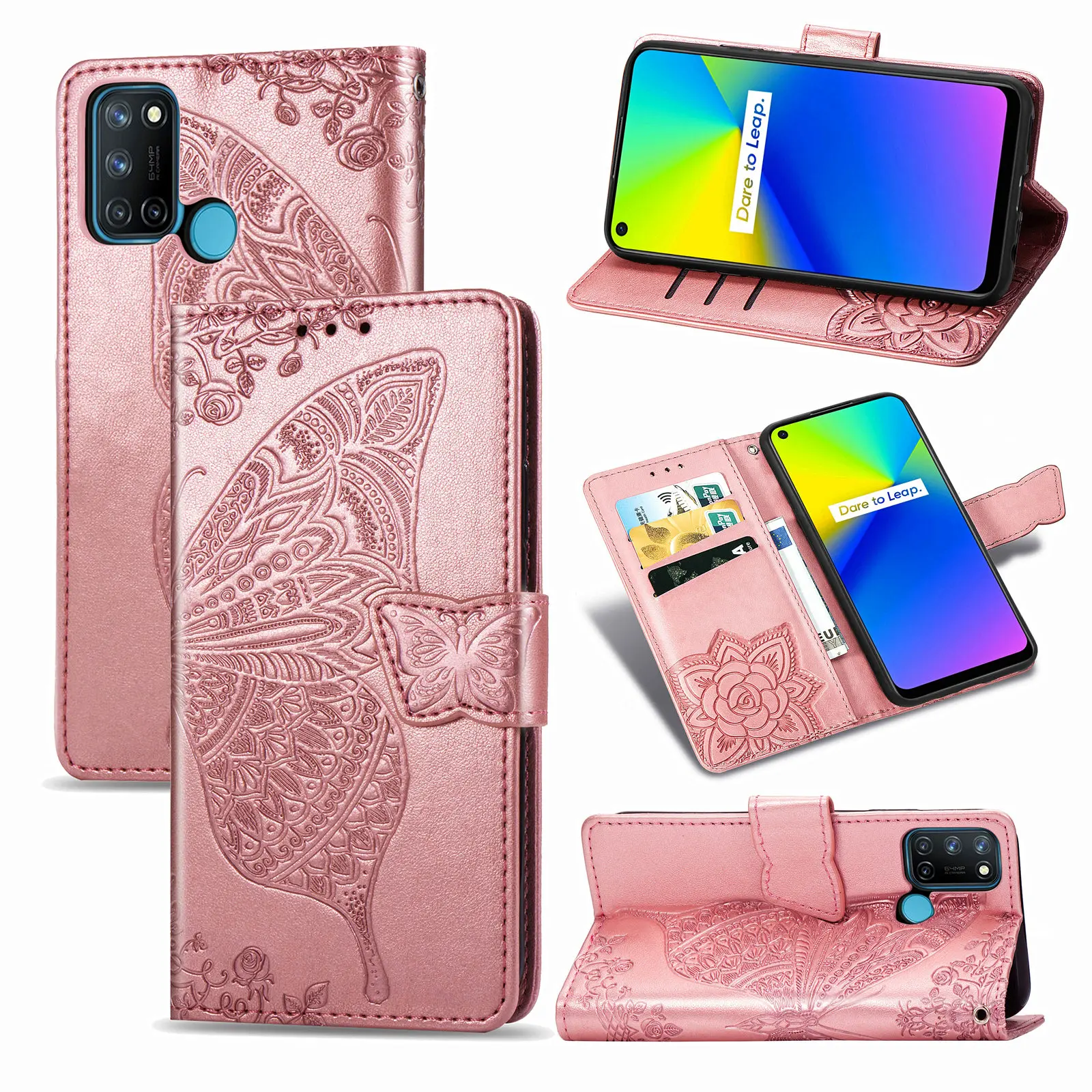

Phone Case For Realme 7i C17 C15 C12 C11 X7 V5 V3 7 A72 A33 A53 A53s OPPO Reno4 SE Z F17 Pro Find X2 Neo PU Leather Wallet Cover