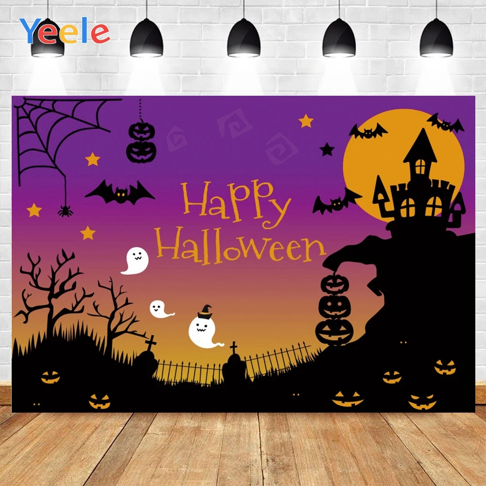 

Yeele Halloween Backdrop Cartoon Bat Spider Pumpkin Ghost Castle Moon Baby Photography Background For Photo Studio Photophone