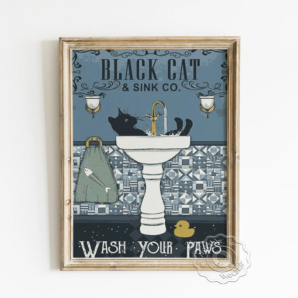 Black Cat And Sink Wash Your Paws Poster, Animal Lovers Vintage Art Prints, Shower Room Pet Wall Picture, Signs For Home Decor
Black Cat And Sink Wash Your Paws Poster, Animal Lovers Vintage Art Prints, Shower Room Pet Wall Picture, Signs For Home Decor