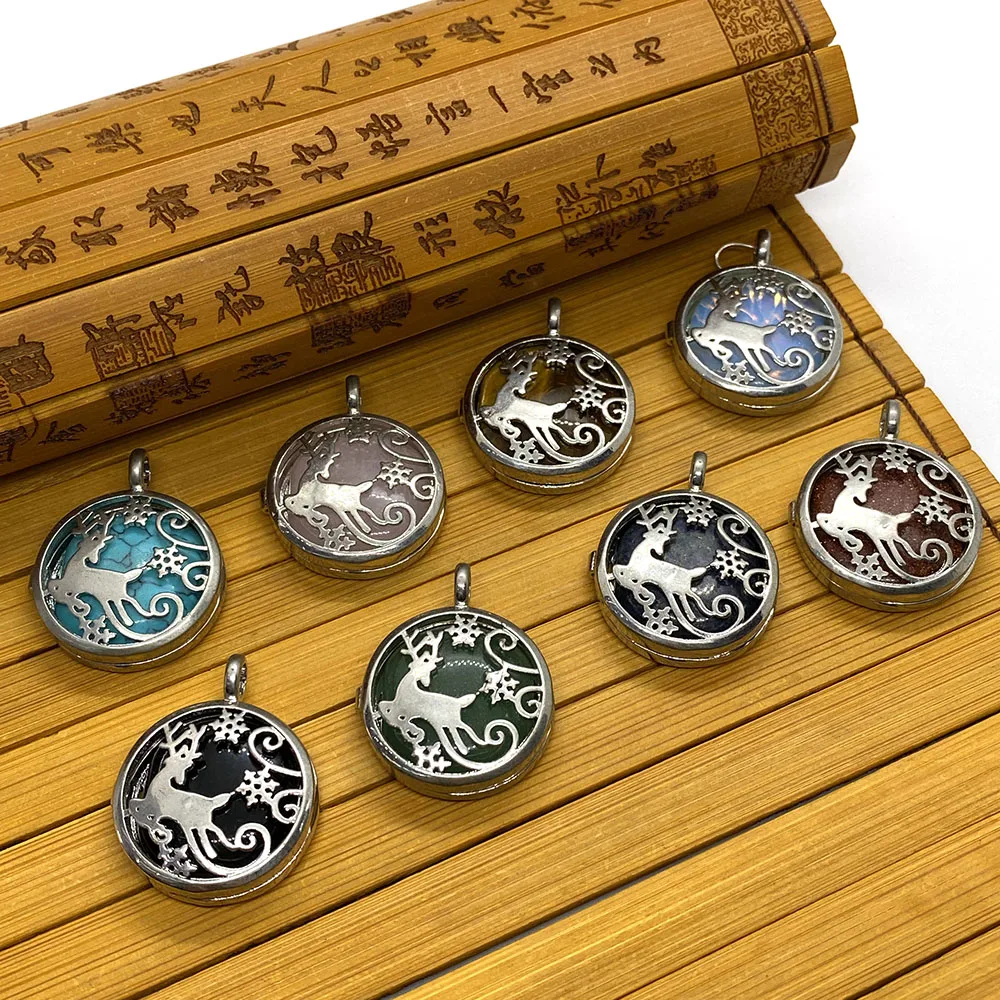 Natural Stone Crystal Pendant Round Shape Deer Snowflake Pattern Carved Hollow Box Black Agate Turquoise Making Trendy Jewelry
Natural Stone Crystal Pendant Round Shape Deer Snowflake Pattern Carved Hollow Box Black Agate Turquoise Making Trendy Jewelry