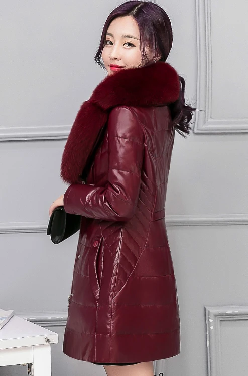 New Women Leather Jacket Slim White Duck Down Faux Leather Jacket Female Faux Fur Collar Plus Size Long Coats LX306
New Women Leather Jacket Slim White Duck Down Faux Leather Jacket Female Faux Fur Collar Plus Size Long Coats LX306
