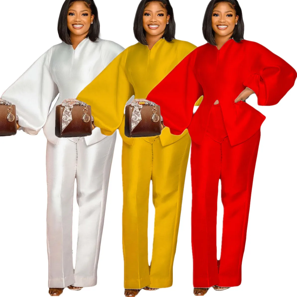 Chiclover Fall Lantern Sleeve Tops Wide Leg Pants Women Fashion Two Piece Set Solid Color Office Suits Wholesale Dropshipping
Chiclover Fall Lantern Sleeve Tops Wide Leg Pants Women Fashion Two Piece Set Solid Color Office Suits Wholesale Dropshipping