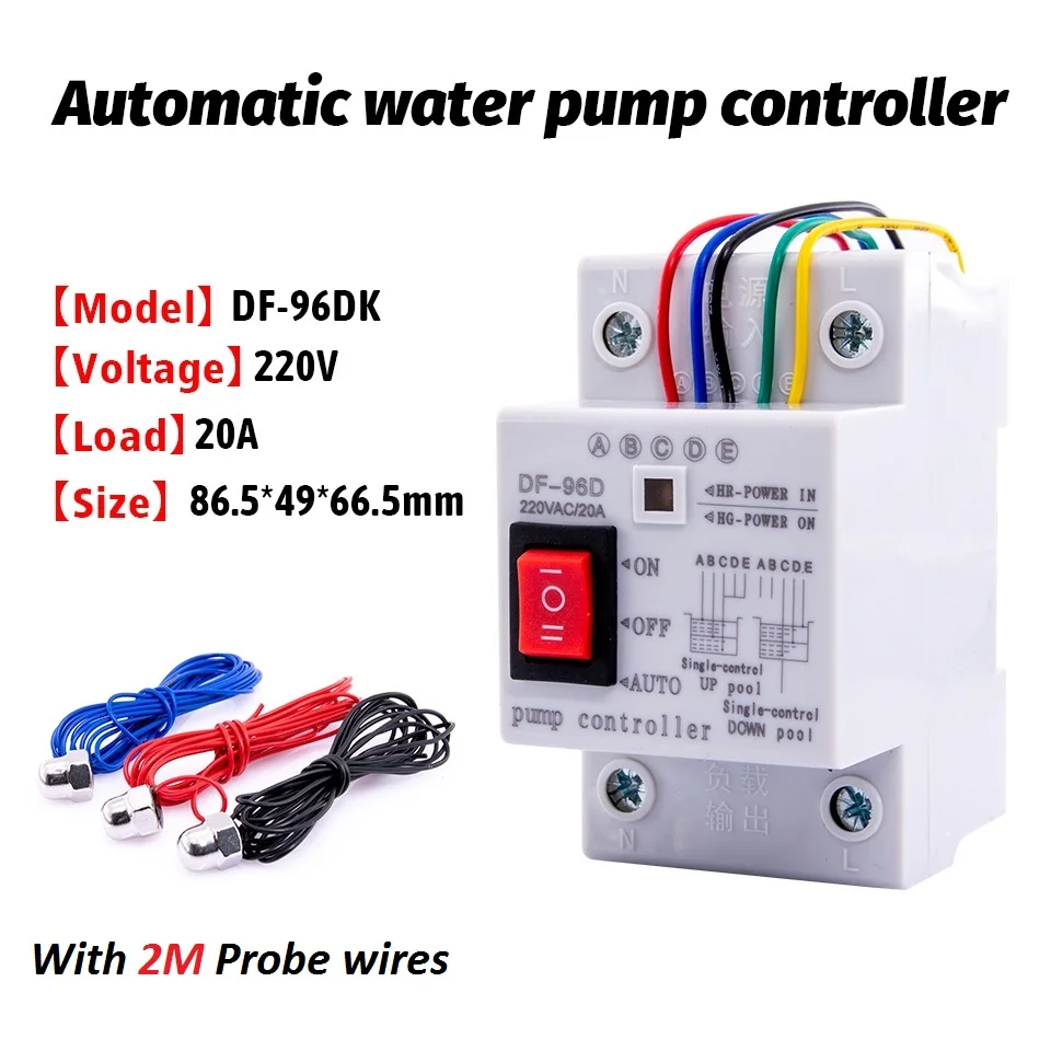 

DF-96D Automatic Water Level Controller Switch 20A 220V 2m wires Water tank Liquid Level Detection Sensor Water Pump Controller