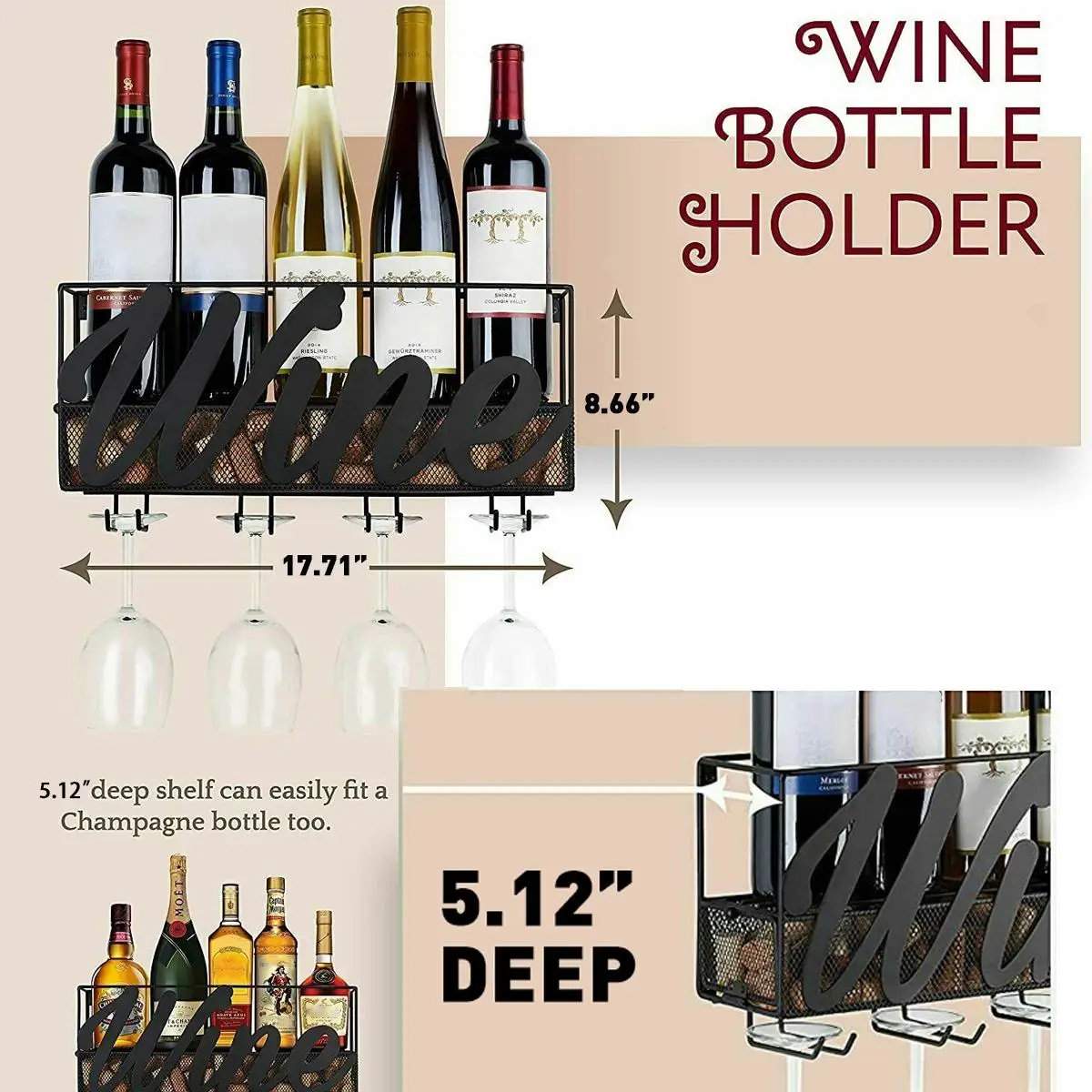 Iron Wine Rack Home Bar Decoration Wall-mounted Wine Glass Hanging Holder Goblet Stemware Storage Organizer Rack With Cork Tray
Iron Wine Rack Home Bar Decoration Wall-mounted Wine Glass Hanging Holder Goblet Stemware Storage Organizer Rack With Cork Tray