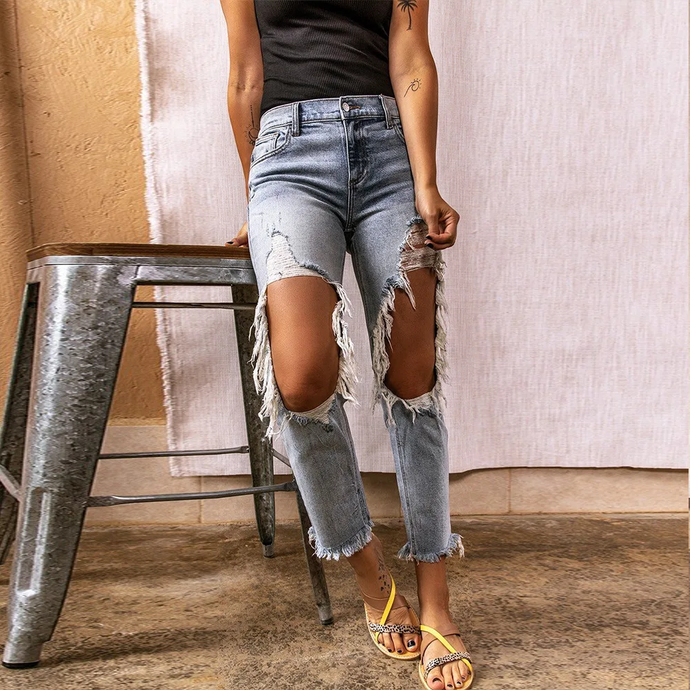 Women Pants Denim Big Hole Ripped Destroyed Broken Slim Clothes Boyfriend Straight Leg Womens Jeans 2021 Streetwear Fashion
Women Pants Denim Big Hole Ripped Destroyed Broken Slim Clothes Boyfriend Straight Leg Womens Jeans 2021 Streetwear Fashion