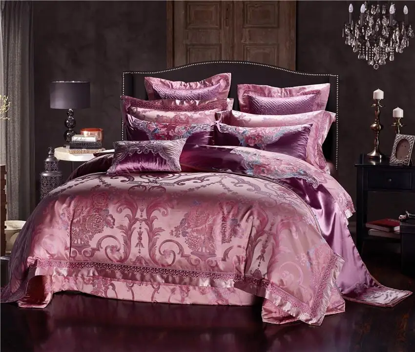 4/6/10Pcs Pink Luxury Silk Satin Cotton Jacquard Bedding set Queen King size Wedding Duvet cover Bed/Flat sheet Bed spread set
4/6/10Pcs Pink Luxury Silk Satin Cotton Jacquard Bedding set Queen King size Wedding Duvet cover Bed/Flat sheet Bed spread set