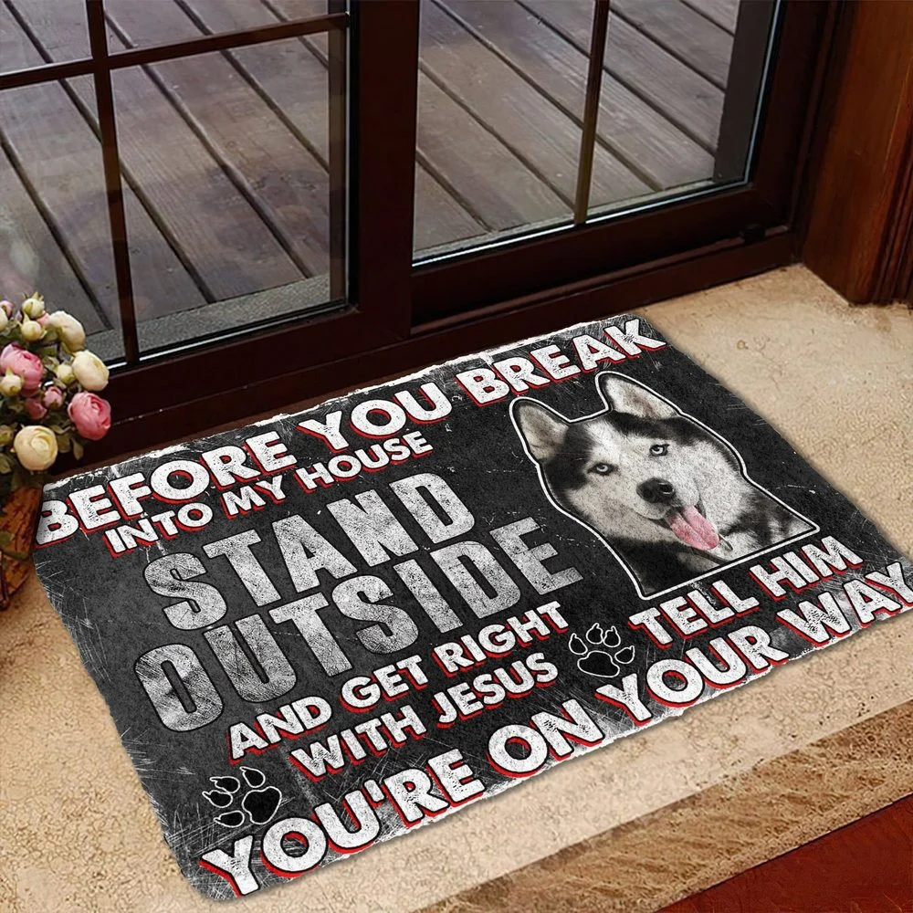 

CLOOCL Siberian Husky 3D Before You Break Into My House Doormat Decor Carpet Soft Flannel Non-Slip Doormat for Bedroom Porch