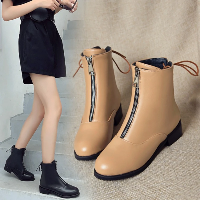 

Ankle Boots For Women Round Toe Fashion Autumn Winter Short Boots Zipper Square Heel Comfortable Plus size 32-48 Lady Shoes 7106