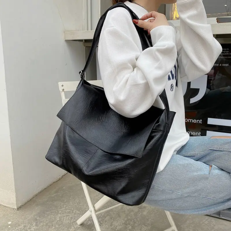 Винтажная большая женская сумка через плечо повседневная сумка-шоппер из мягкой