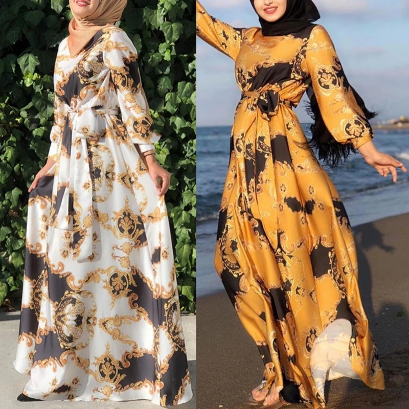 Floral Printting Ramadan Muslim Dress Abayas Lace Up O-Neck Dubai Turkey Islam Clothing Kaftan Robe for Womens Girls
Floral Printting Ramadan Muslim Dress Abayas Lace Up O-Neck Dubai Turkey Islam Clothing Kaftan Robe for Womens Girls
